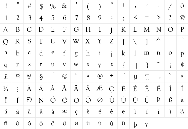 Frankovic Regular  glyph index