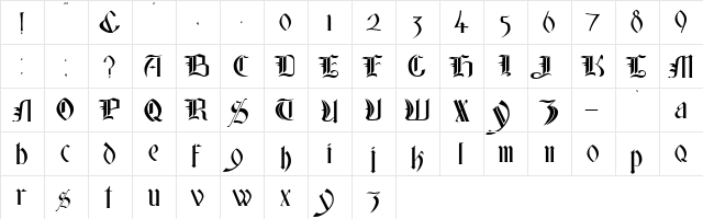 Glastonbury Wide Regular  glyph index