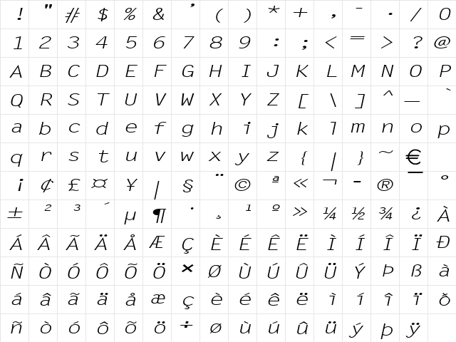 LechterExtended Italic  glyph index