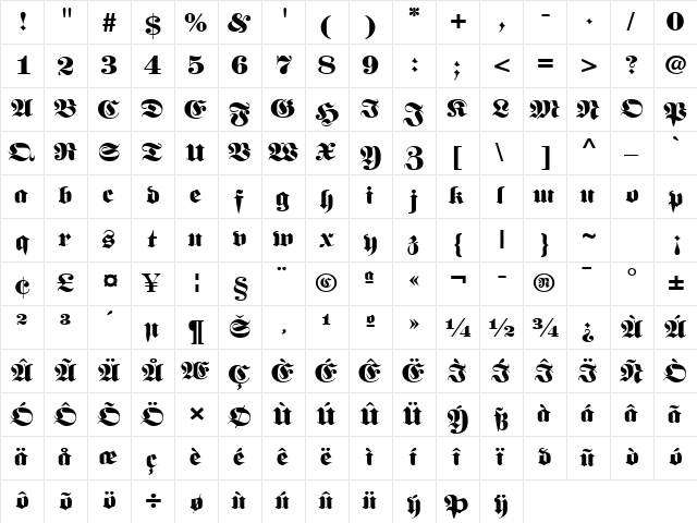 PerkleSSK Regular  glyph index