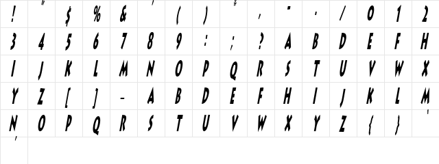 LithoComix Italic  glyph index