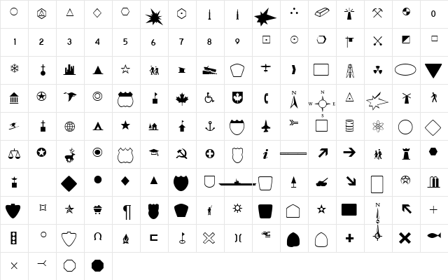 Geographical Regular  glyph index