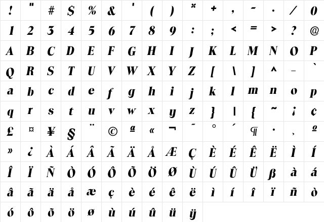 Itoledo Bold  glyph index