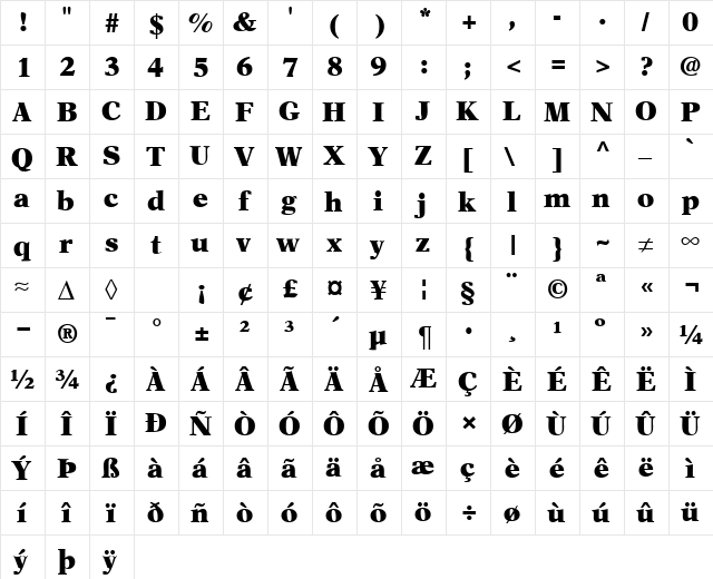 AsterNovaBlack Regular  glyph index
