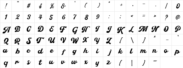 Pachom Script Bold  glyph index