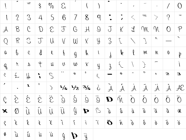 Tad Regular  glyph index