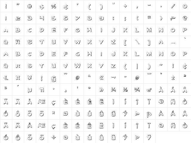 Toon Town Industrial Shadow Shadow  glyph index