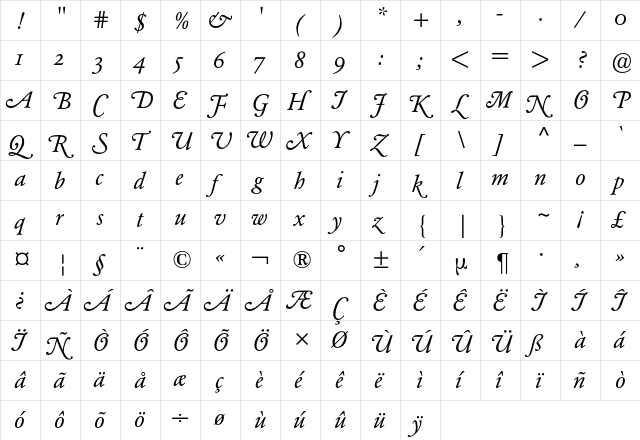 Garamond Expert BQ Regular  glyph index