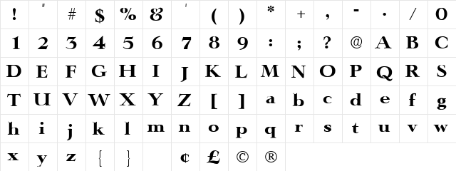 Terono Display SSi Regular  glyph index