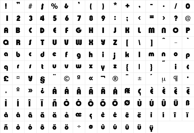 Expressa-Heavy Regular  glyph index