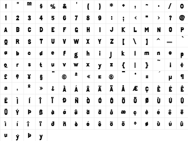 Tenko Regular  glyph index