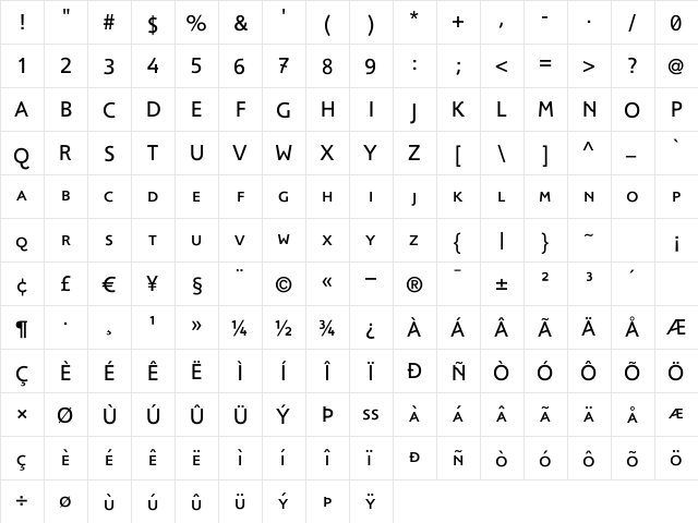 FoxSmallCapsRegular Regular  glyph index