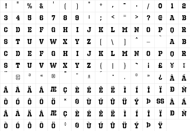 Octin Prison Bold  glyph index