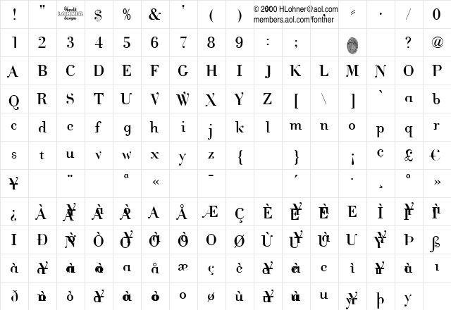 Cantabile Regular  glyph index