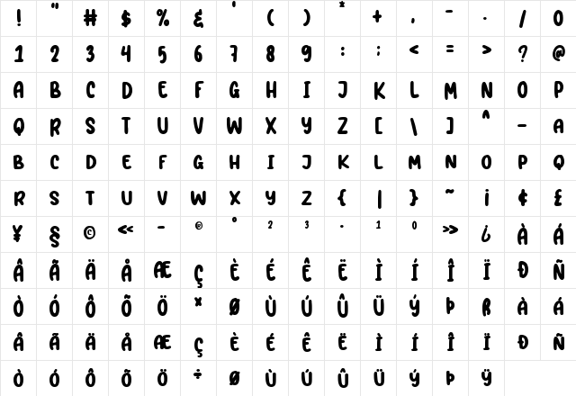 Baby Pumpkin Regular  glyph index