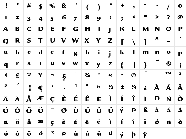 Legacy Sans ITC Ultra OS  glyph index