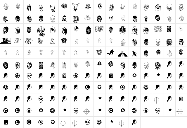 MilMascaras Regular  glyph index
