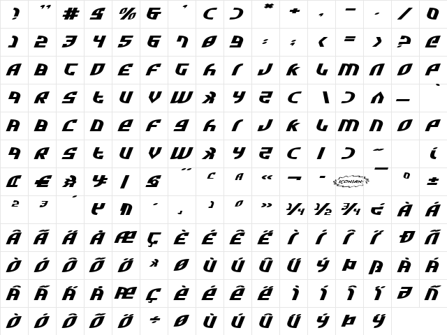 Zone Rider Ultra ExpItalic Ultra ExpItalic  glyph index