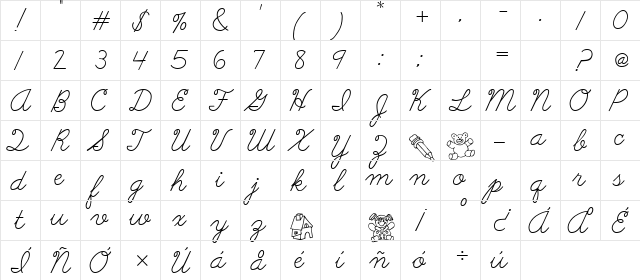 Abc Cursive Regular  glyph index
