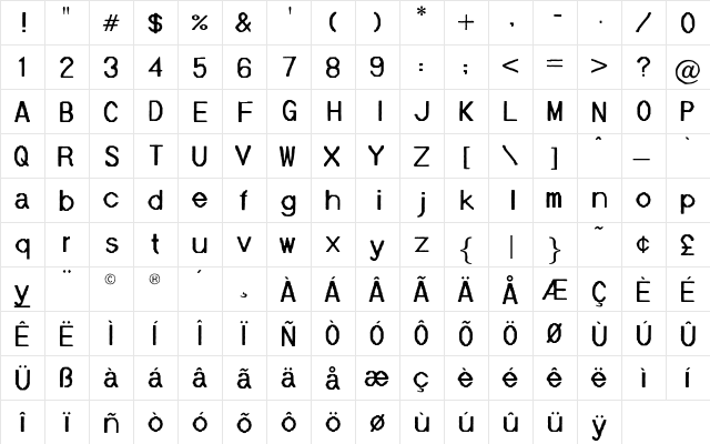 Mainframe-NO Neuf Un Regular  glyph index