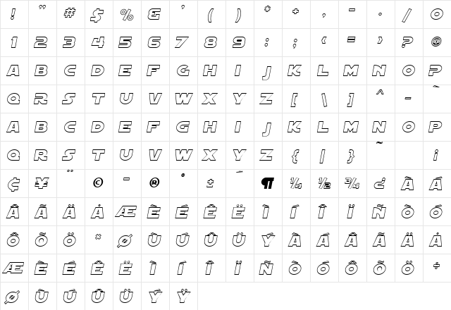 SF Distant Galaxy Outline Italic  glyph index