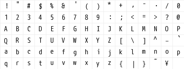 M+ 1mn regular  glyph index