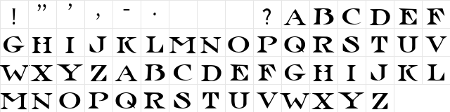 Jolly Roger Regular  glyph index