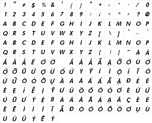 VPS Ha Noi Medium Hoa Bold Italic  glyph index