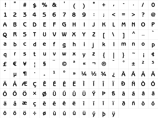 ITC Benguiat Gothic LT Bold  glyph index