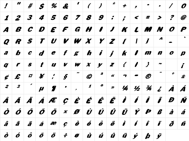 FZ BASIC 56 MANGLED ITALIC Normal  glyph index