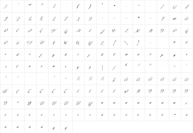 The Golden Flower Italic  glyph index