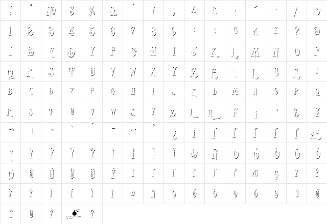 LHF Antique Shop Shadow Regular  glyph index