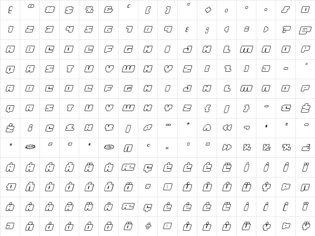 Hula Hoop Girl Bold Outline It Bold Outline Italic  glyph index