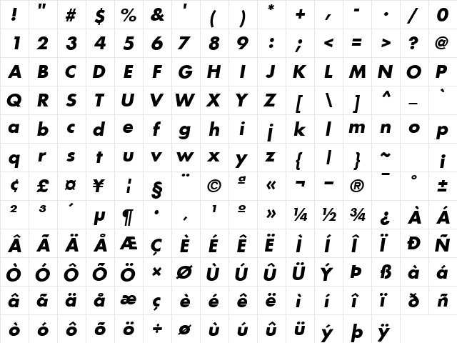 KudosSSK Bold Italic  glyph index