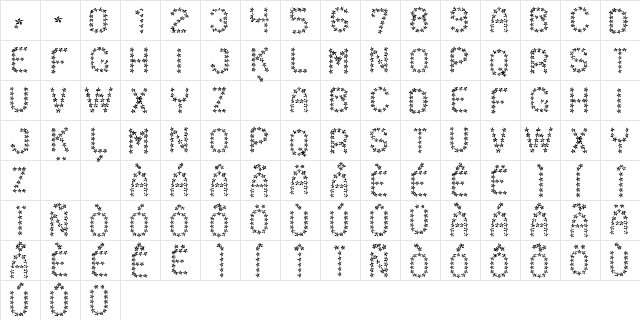 Flowered St Regular  glyph index