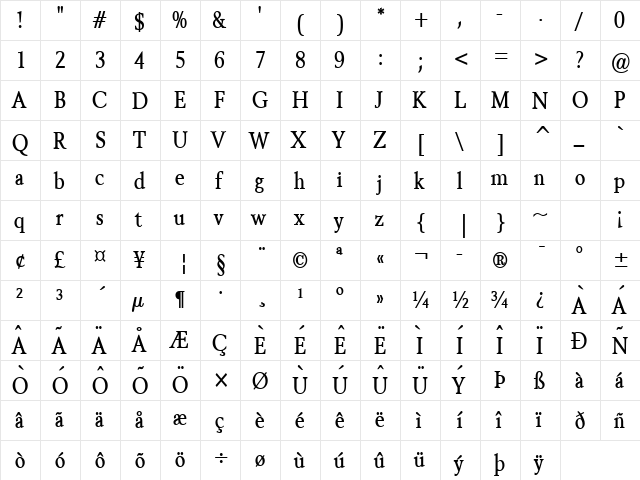 Revive 8 Condensed Bold  glyph index