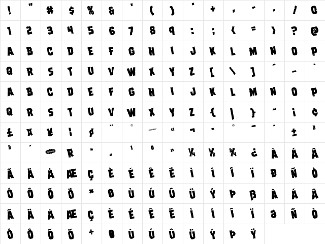 Dread Ringer Rotated Regular  glyph index