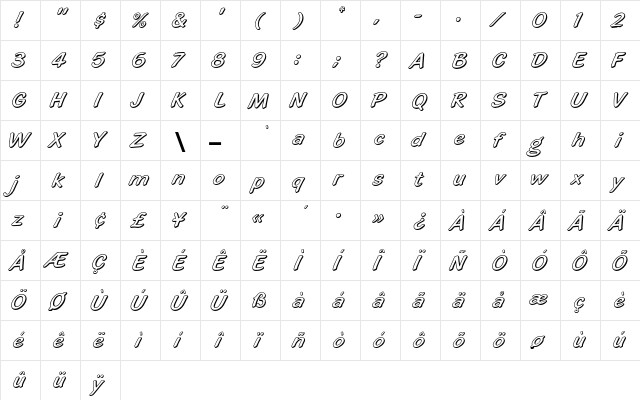 HighlightEF Regular  glyph index