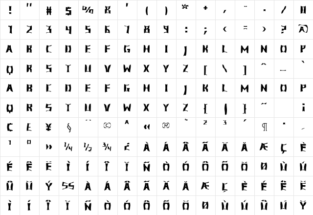 ConcavWarp Regular  glyph index