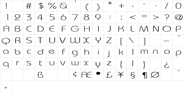 WashingtonMetroExtended Regular  glyph index