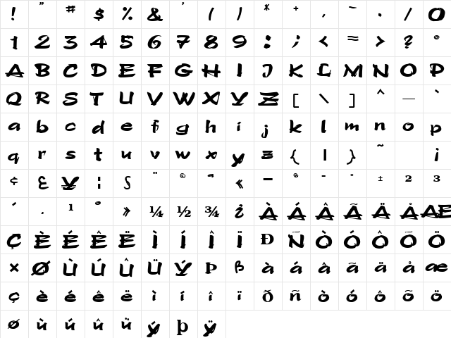 TriBecca90 Bold  glyph index