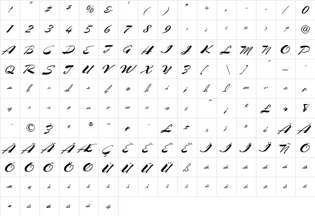 Flare Regular  glyph index