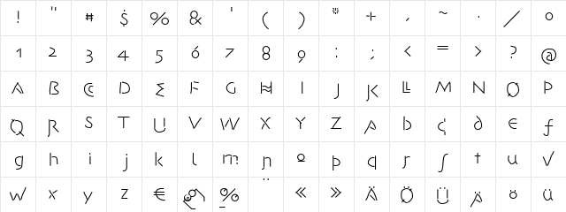 AvantiDilettanti Regular  glyph index