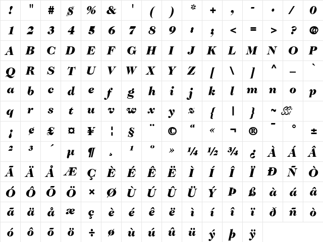 Caslon Two Black SSi Black Italic  glyph index