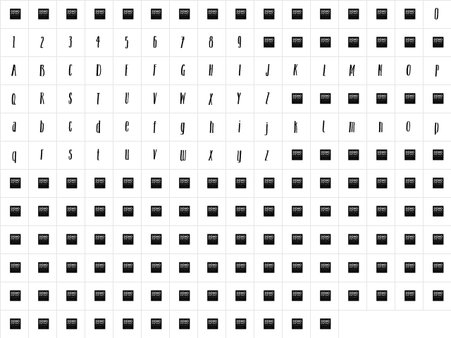 Spot Light - Demo Regular  glyph index