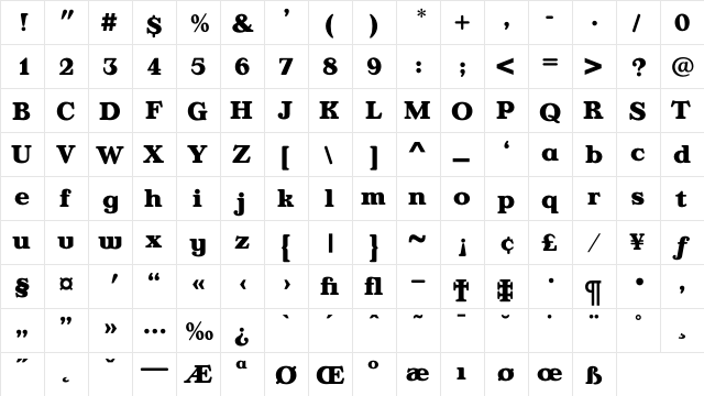 AppleyardBold Regular  glyph index