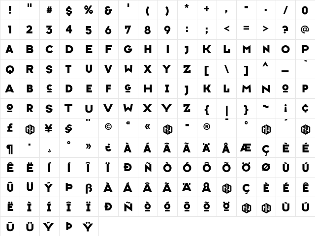 TypefaceSix Medium  glyph index