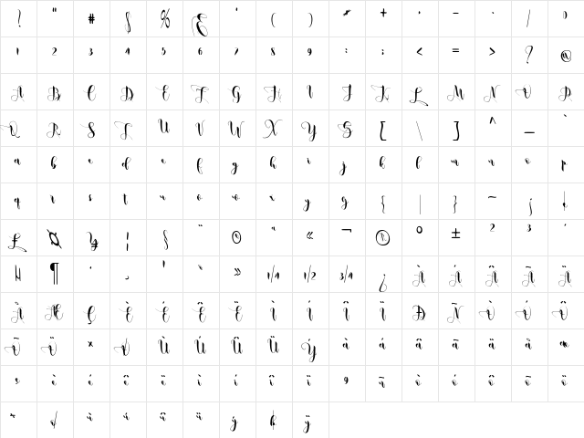 metic Regular  glyph index