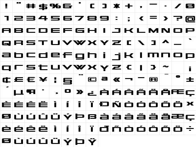 Sportster Extra Bold Regular  glyph index