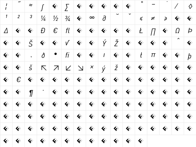 DIN-RegularItalicExp Regular  glyph index